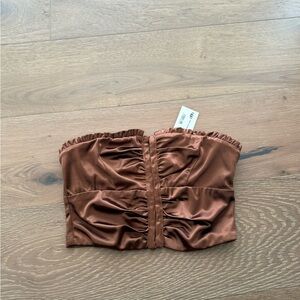 Boutique Brown Satin Strapless Top